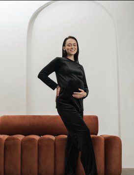 Велюрова піжама для вагітних та годуючих мам Чорна 9040 фото